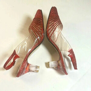 Pierre Dumas Red Party Pumps with Clear Heel Sparkling 9M